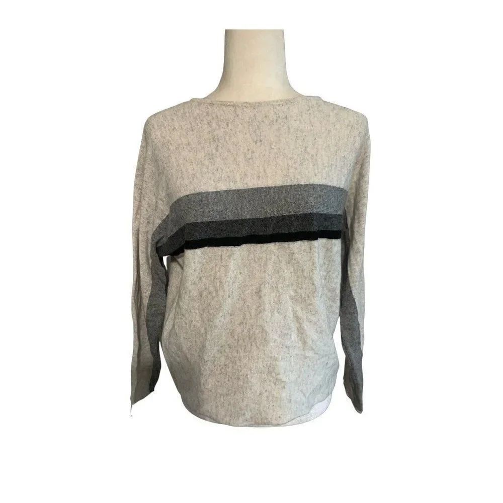 swtr womens Crew Neck gray black striped long sleeve sweater xs